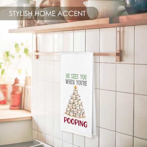 Funny He Sees You When You're Pooping Christmas Bathroom Towel - Variation of THIS listing