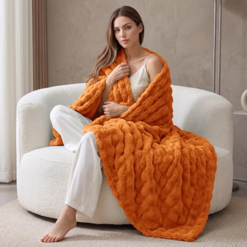 BEDELITE Orange Bubble Fall Throw Blanket - 50x60 Inches, Cozy Couch Decor