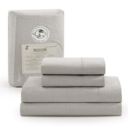 Lane Linen 100% Organic Cotton Grey (White Dot) King-Sheets Set, 4-Piece Long Staple Percale Weave Soft Best Bedding Sheets for Bed, Breathable, , Fits Mattress Upto 15inch Deep