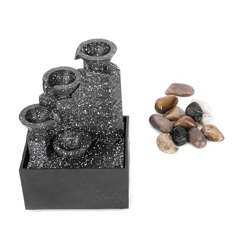 Desktop USB Water Fountain Ornament with LED Lights and Stones - Home Office Decor