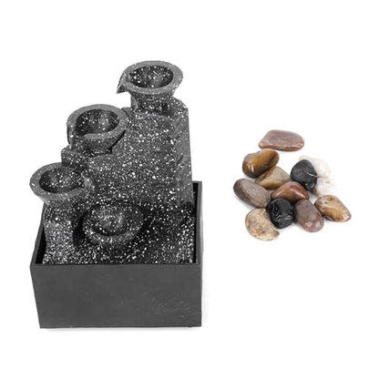 Desktop USB Water Fountain Ornament with LED Lights and Stones - Home Office Decor