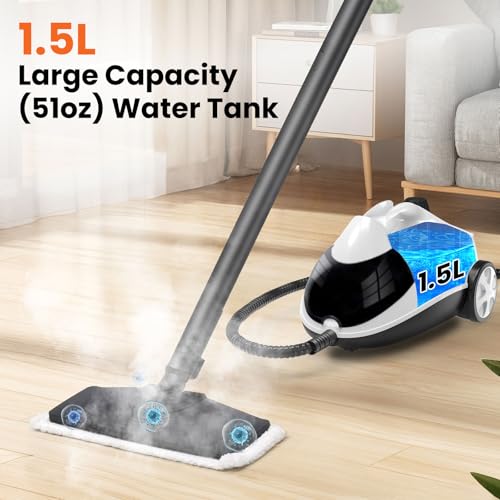 White 1.5L Multi-Surface Steam Cleaner with 8 Accessories - Fast Heating, Heavy Duty
