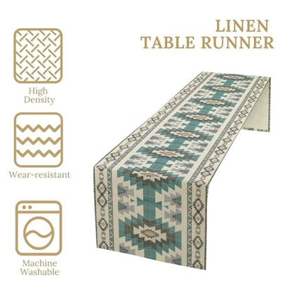 Aztec Table Runner Ethnic Southwestern Navajo Tribal Decor Bluewhite 13x60in