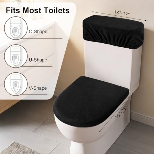 Black Fleece Toilet Lid Cover and Tank Cover Set - Bathroom Decor