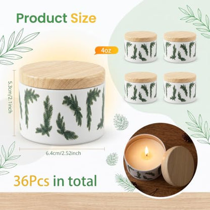 Christmas Candle Tins Set - 36 Empty 4 oz Metal Tin Jars with Lids for Handmade Candles