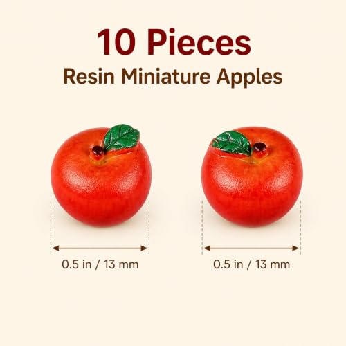 Miniature Red Resin Apples Set - 10 Tiny 0.5 Inch Food Props & Decor