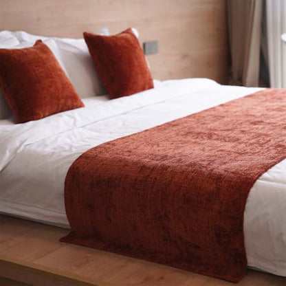 Dark Brown Textured Woven Bed Runner 26x98in with Pillow Cover Set - Modern Bedroom Decor