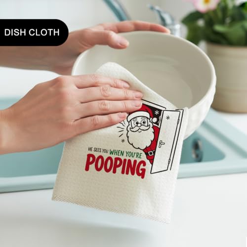 Christmas Bathroom Hand Towel Set - Funny Santa Decor Gifts