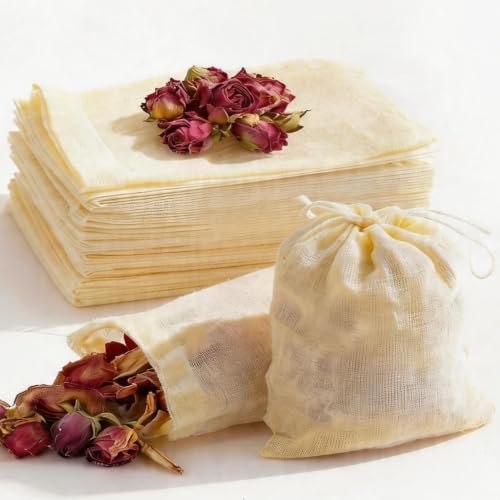 20 Pcs Reusable Cotton Muslin Tea & Spice Bags with Drawstring - Food Safe, Durable & Eco-Friendly