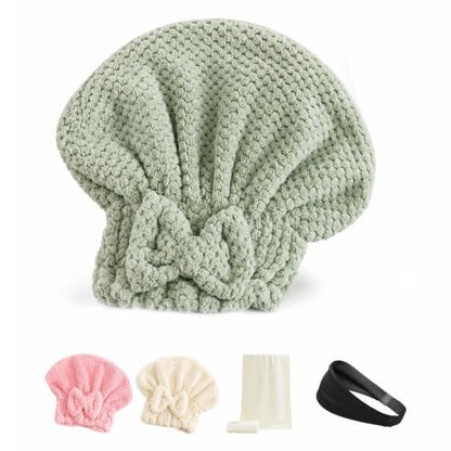 5-Piece Hair Drying Set with Towels and Headbands for Home Use