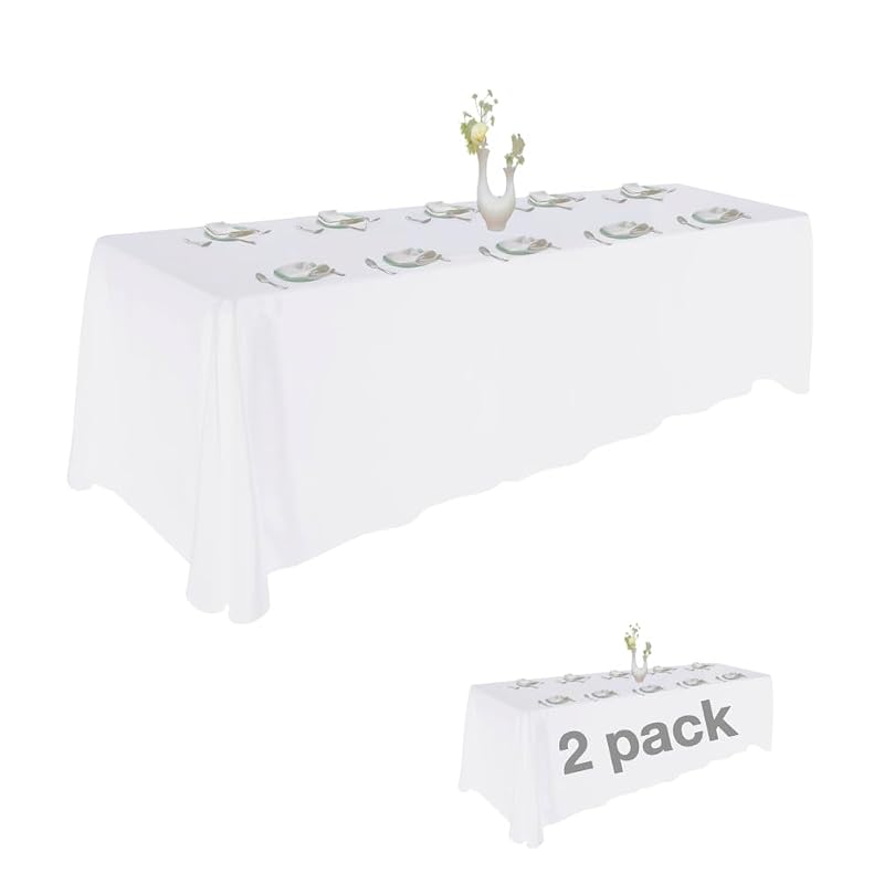 Extra Large White Tablecloth 90x156 in - 2 Pack for 8+ ft Rectangular Tables, Urby Variation: White+156" x 90"