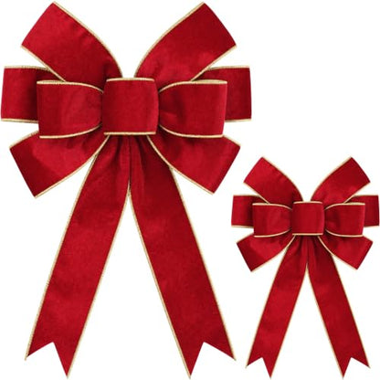 Red Velvet Christmas Bows Set of 2 for Wreaths & Tree Toppers - Holiday Decor