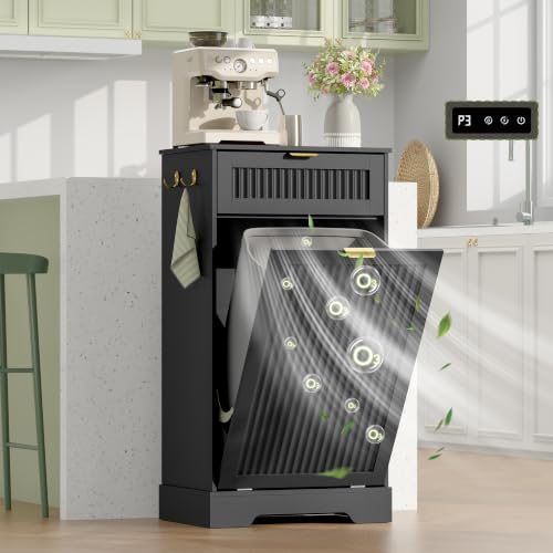 Tilt-Out Trash Can Cabinet 13 Gallon Black with Deodorizing Function - 14 x 20.3 x 38.6 Inches