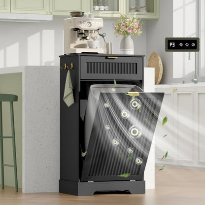 Tilt-Out Trash Can Cabinet 13 Gallon Black with Deodorizing Function - 14 x 20.3 x 38.6 Inches