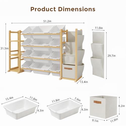 Toy Storage Organizer with 12 Bins & 3 Shelves - Kids Room Furniture