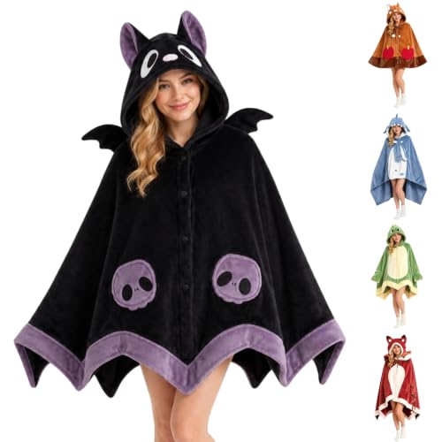 Cute Bat Blanket Hoodie for Adults - Wearable Bat Blanket for Halloween Cosplay