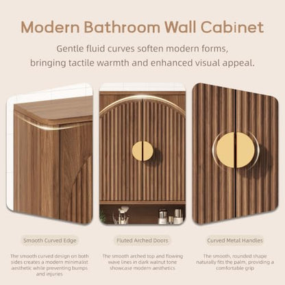 Wall Mount Bathroom Cabinet with Adjustable Shelves - Walnut Finish