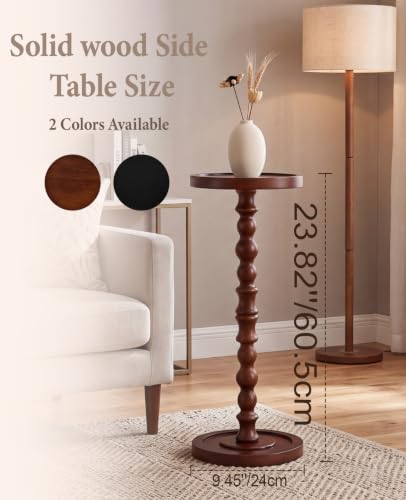 Walnut Small Round Side Table Solid Rubberwood End Table - 9.4W x 23.8H Variation
