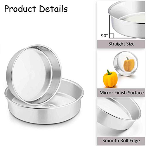 TeamFar Cake Pan, 6'' & 8'' & 9 ½'', Stainless Steel Round Baking Tier Cake Pans Set, for Baking Steaming Serving, Healthy & Heavy Duty, Mirror Finish & Dishwasher Safe - 3 PCS