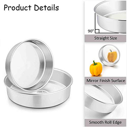 TeamFar Cake Pan, 6'' & 8'' & 9 ½'', Stainless Steel Round Baking Tier Cake Pans Set, for Baking Steaming Serving, Healthy & Heavy Duty, Mirror Finish & Dishwasher Safe - 3 PCS