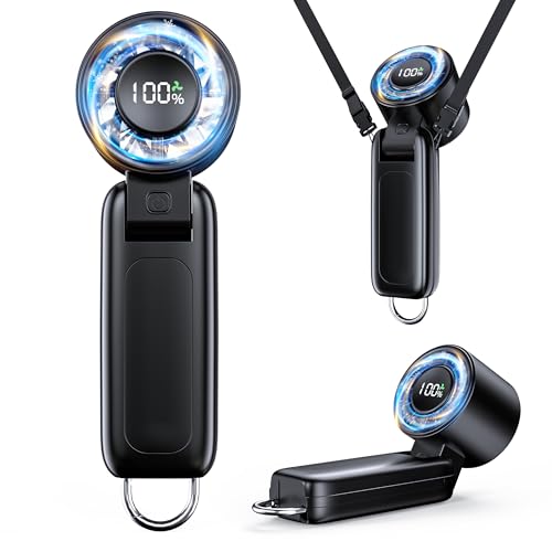 Black Portable Handheld Fan with 100 Speeds, 5000mAh Rechargeable Mini Personal Fan with LED Display and Foldable Design