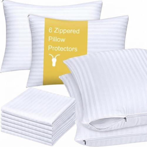Cotton Pillow Protectors with Zipper - Standard Size 20x26 Inch, 6 Pack