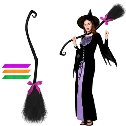 Halloween Witch Broom with Colorful Ribbons - Party Decor Prop