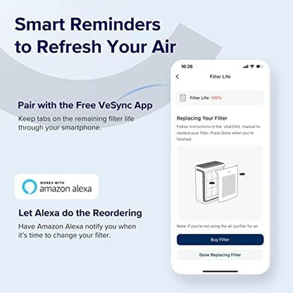 LEVOIT Vital 200S-P Air Purifier Replacement Filter - HEPA & Activated Carbon for Odor Control | 1 Pack, Green