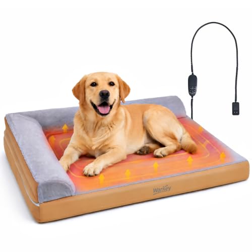 Heated Orthopedic Dog Bed for Large Senior Dogs - L-Shaped Design