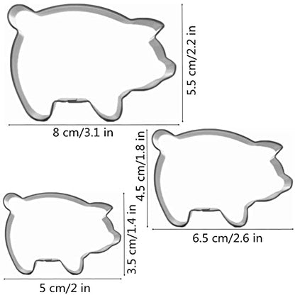 Mini Pig Shaped Cookie Cutters Set - Stainless Steel Baking Mold 3 Pcs