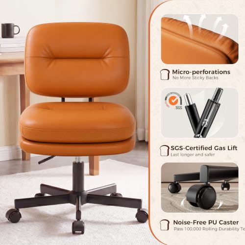 Brown Small Home Office Desk Chair with Lumbar Support & Wheels