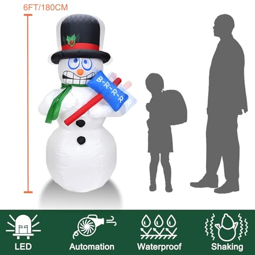 6FT Shivering Snowman Inflatable with Built-in LED Lights - Animated Christmas Decor