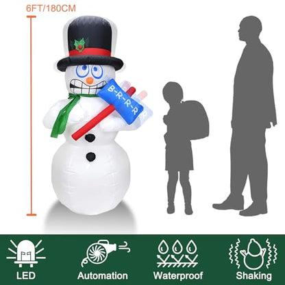 6FT Shivering Snowman Inflatable with Built-in LED Lights - Animated Christmas Decor