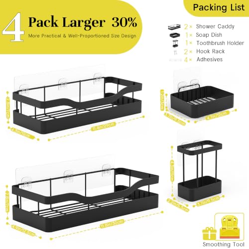 Heavy-Duty Black Shower Caddy Organizer with Adhesive Mount - RicheMake