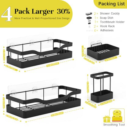 Heavy-Duty Black Shower Caddy Organizer with Adhesive Mount - RicheMake