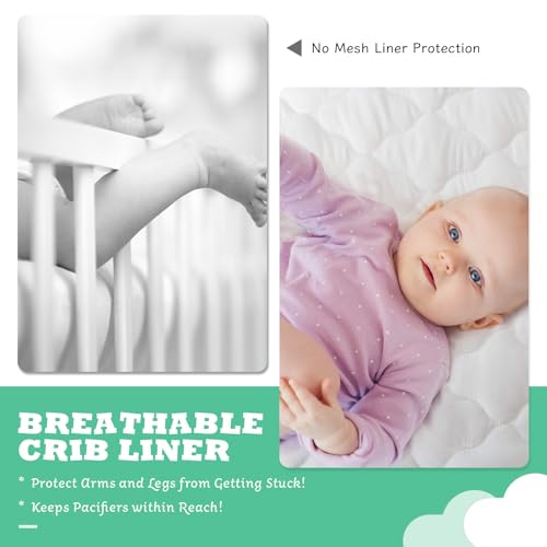 Pink Mesh Crib Liner for 52x28 Full-Size Crib - Breathable Baby Safety Guard - SUVQWJT