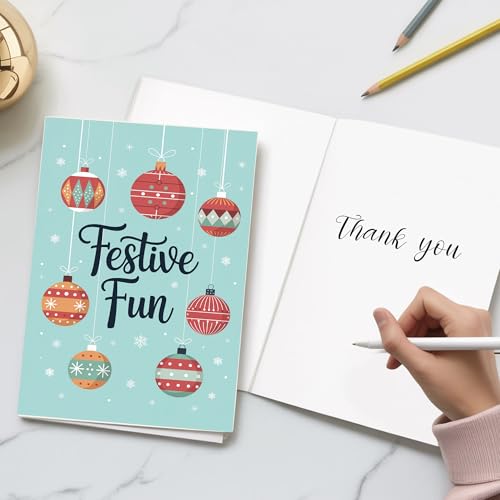 Festive Christmas Card with Colorful Ornaments and Snowflakes - Holiday Greeting Card for Family & Friends