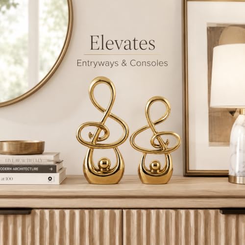 Gold Music Note Sculpture Decor - Modern Abstract Ceramic Figurines Set of 2