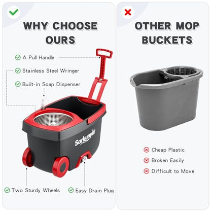Spin Mop and Bucket Set with 6 Microfiber Pads - Dark Grey