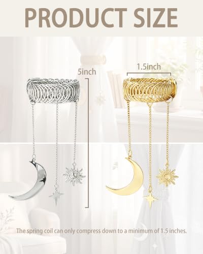 Gold Celestial Sun and Moon Elastic Curtain Tiebacks - Vintage Style