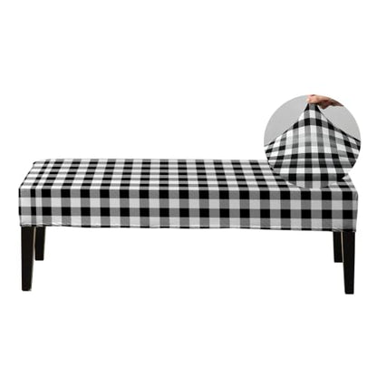 Stretch Dining Bench Seat Cover Black White - 1 Piece, Fits Most Benches