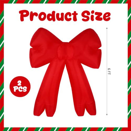 6 Ft Red Christmas Inflatable Bow with Lights - Outdoor Decor, 2 Pack