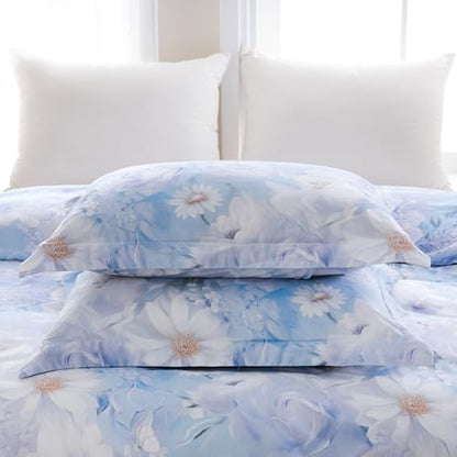 Reversible Floral Cotton Duvet Cover Set King Size - Purple & Blue