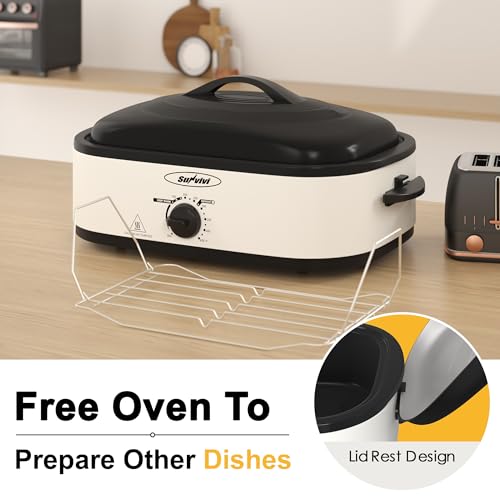 14 Quart Electric Roaster Oven with Self-Basting Lid - Stainless Steel, White