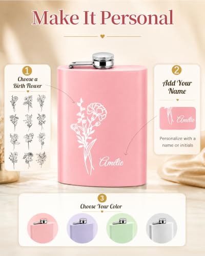 Pink Personalized Flask for Women Bridesmaid Wedding Gift Set