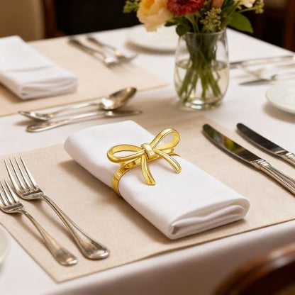 Gold Napkin Rings Set of 16 - Elegant Bow Table Decor for Weddings & Parties