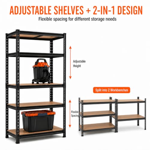 36-Inch Garage Shelving Rack - 2200 LBS Capacity, Deep 16" 5-Tier Storage