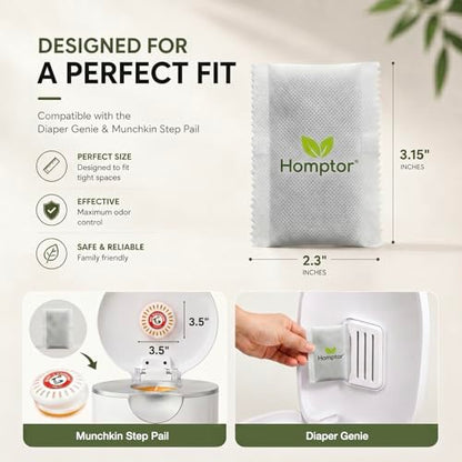 Unscented Odor Eliminator Pouches for Trash Cans & Diaper Pails - Up to 1 Year Freshness