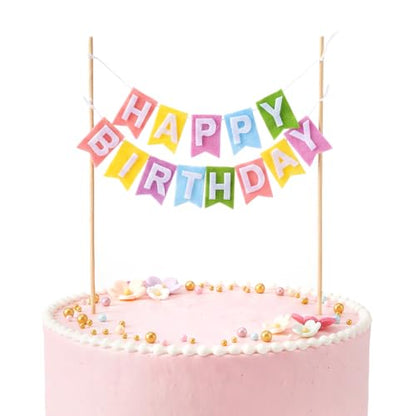 Rainbow Felt Happy Birthday Cake Topper Banner Sign Set for Kids Parties
