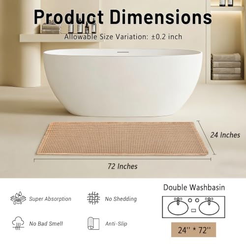 Waffle Bath Mat 2x6 ft Non Slip Bathroom Rug Quick Dry Soft Brown